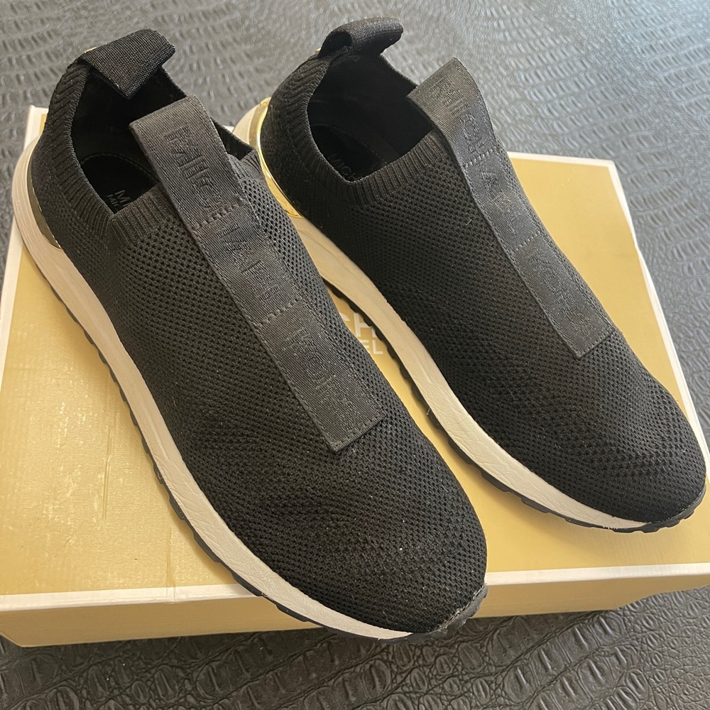 Michael Michael Kors Black Bodie Logo Tap Mesh Slip-On Trainer Sneakers  Size 9